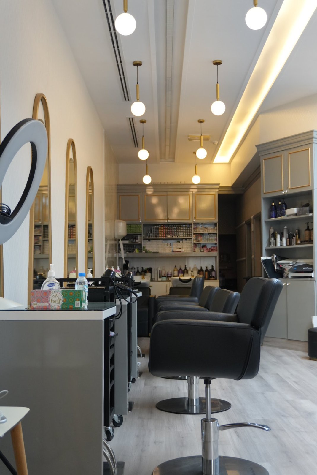 Styling stations at Front Row Beauty Salon