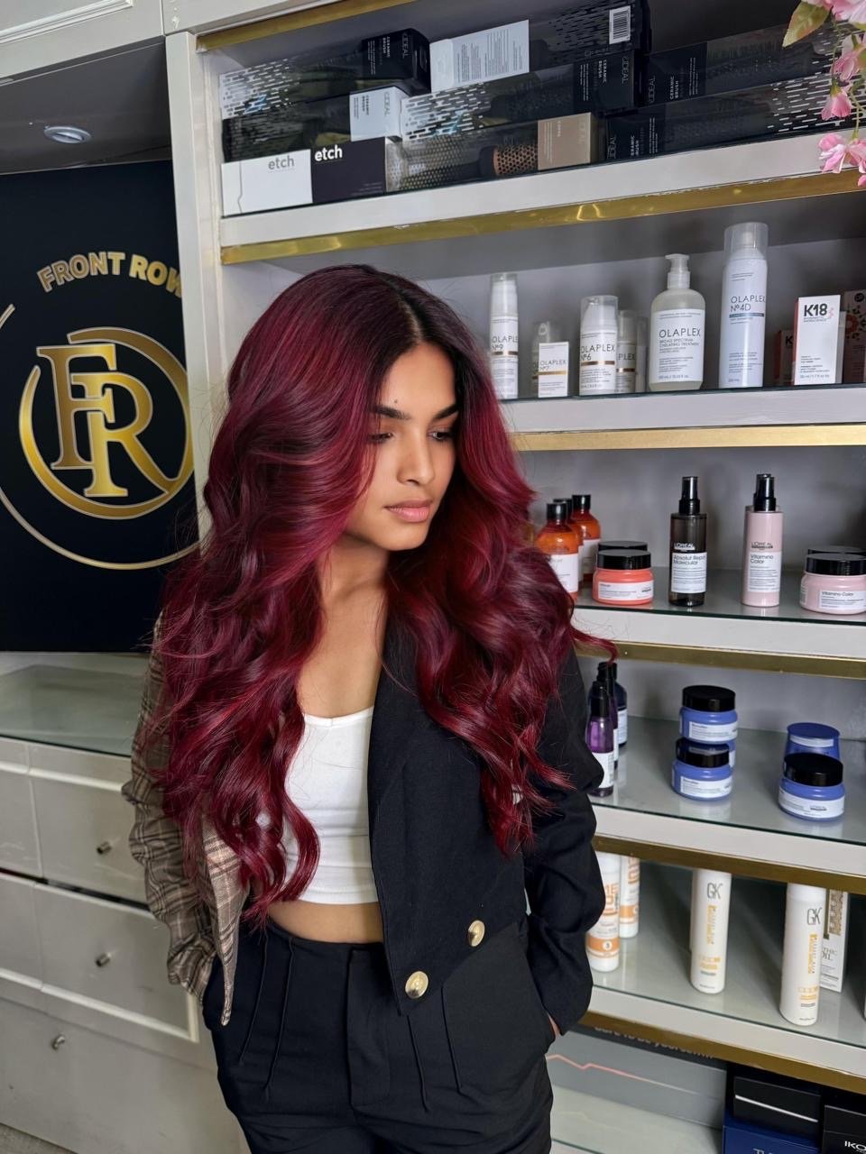 Burgundy colour finished at Front Row Beauty Salon