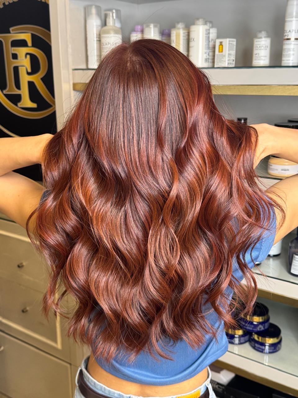 Copper balayage finished at Front Row Beauty Salon