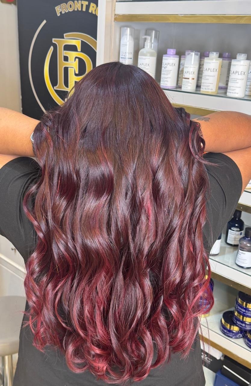 Deep wine tone colour at Front Row Beauty Salon