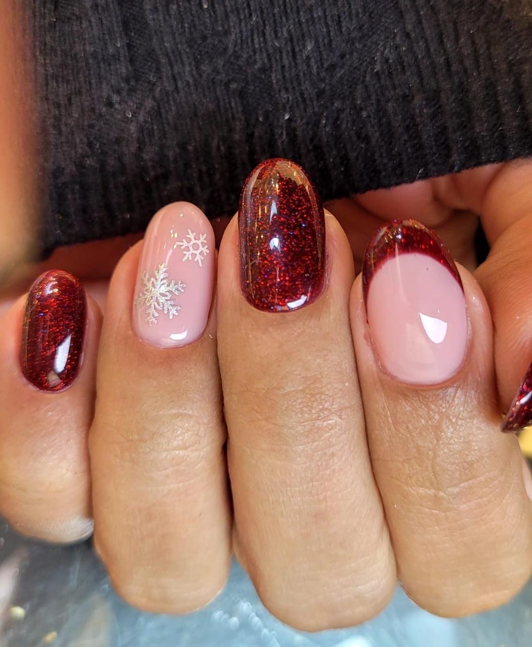 Snowflake nail art at Front Row Beauty Salon